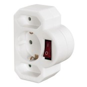 Hama 3-Way Multi-Plug 2 Euro/1 socket with earth white switch