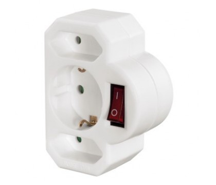 Hama 3-Way Multi-Plug 2 Euro/1 socket with earth white switch