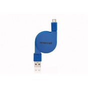 Enercell® Retractable, Flat Micro USB to USB Blue Cable