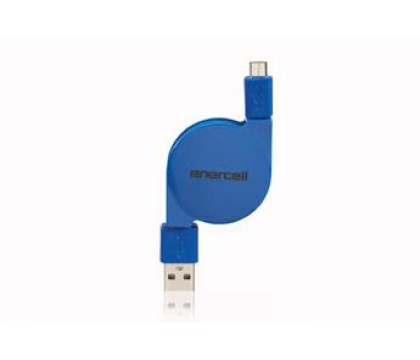 Enercell® Retractable, Flat Micro USB to USB Blue Cable