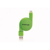 Enercell® Retractable, Flat Micro USB to USB GREEN Cable