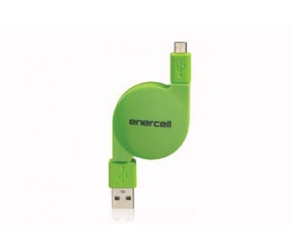 Enercell® Retractable, Flat Micro USB to USB GREEN Cable