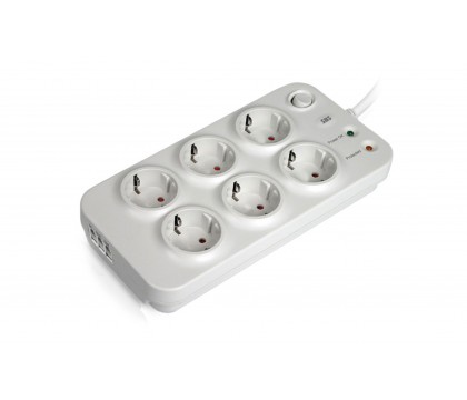 SBS Surge Protector ”GOLD” 6 outlet, RJ11/R45 protection,22.500A, 3444 Joule, cable length 1,5m, white color
