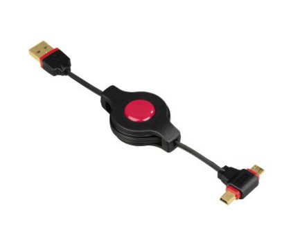 Hama 00054515 2in1 Mini/Micro USB 2.0 Cable, gold-plated, retractable, 0.75 m