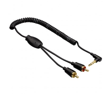 Hama 00122304 FLEXI-SLIM COILED CABLE, 3.5MM STEREO 90°-2RCA,1.5M