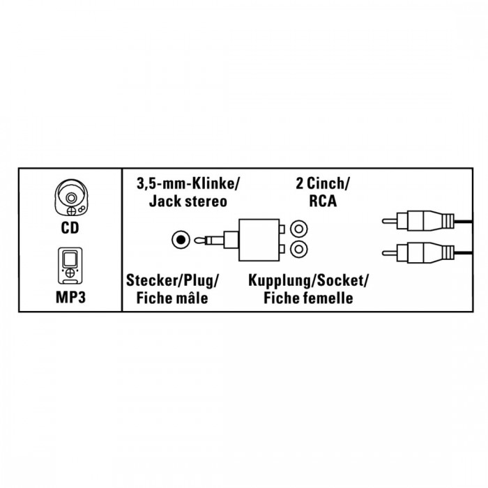 Adaptateur audio, 2 fiches RCA femelles - jack mâle 3,5 mm, stéréo