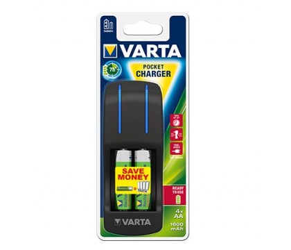 Varta 57642 Pocket Charger  For 2 or 4 AA/AAA NI-MH batteries+4AA/2100 MAH