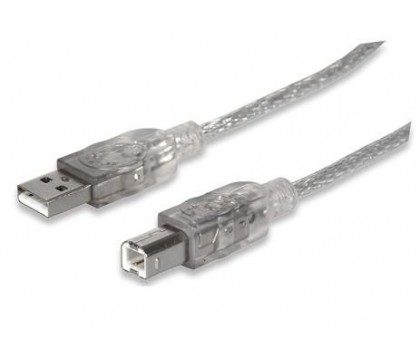 MANHATTAN 393836 Hi-Speed USB Device Cable Male Type A / Male Type B, 4.5 m (15 ft.), Silver