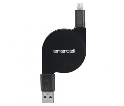 Enercell 2730769 Retractable Lightning to USB Cable (Black)