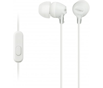 سونى (MDR-EX15AP/WHT)سماعة أذن مزودة بميكروفون مدمج بالسلك ذات لون أبيض 