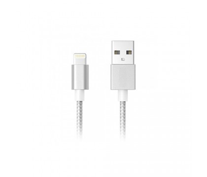 Iconz IMN-LC02S Special Mfi Lightning Braided Cable with Aluminum Compact Plug 1.2m, Silver