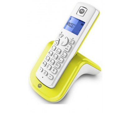 موتورولا (T201) تليفون لاسلكى ذو لون أبيض و ليمونى و مزود بمكبر صوت