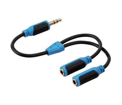 Hama 00108358 Super Soft Audio Splitter, 3.5 mm jack plug - 2x socket, stereo, blue