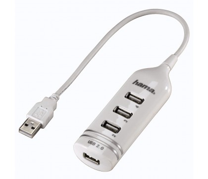 هاما (00039788) مشترك من طرف يو إس بى إلى 4 منافذ يو إس بى USB 2.0 ذو لون أبيض 