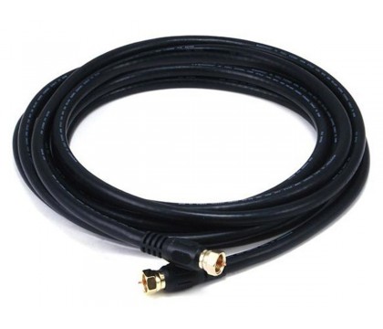 MonoPrice 3032 12ft RG6 (18AWG) 75Ohm, Quad Shield, CL2 Coaxial Cable with F Type Connector - Black