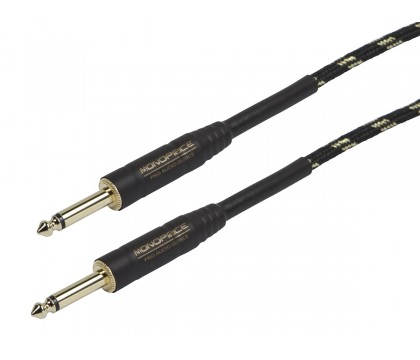 MonoPrice 601403 3ft Cloth Series 1/4 inch TS Male 20AWG Instrument Cable - Black and Gold