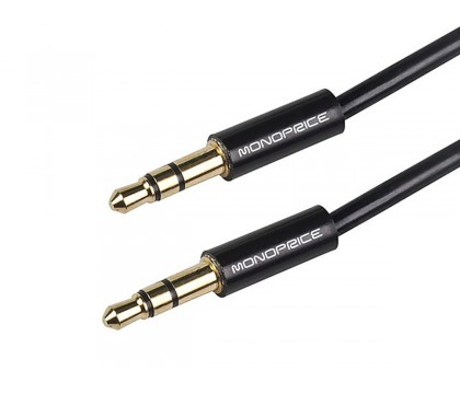 MonoPrice 9564 3ft Coiled 3.5mm Male To 3.5mm Male Stereo Audio Cable (Gold Plated) - Black