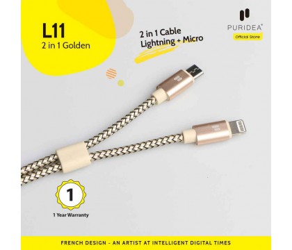 Puridea L11 2 IN 1 Cable 1m, GOLD