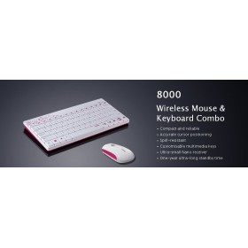 RAPOO 8000 2.4GHZ WIRELESS MOUSE and KEYBOARD WHITE/PINK + AR