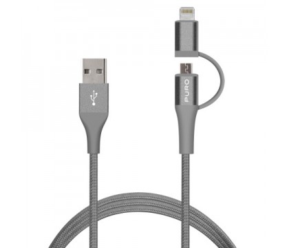 PURO P-CMAPLTFABRIC2 USB CABLE MICRO + LIGHTNING 8033830162428, 1MT, BLACK