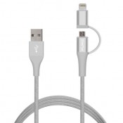 PURO P-CMAPLTFABRIC2 USB CABLE MICRO + LIGHTNING 8033830162459, 1MT, SILVER