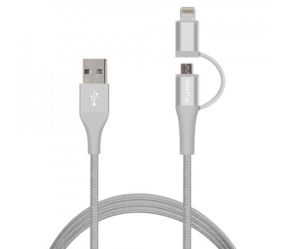 PURO P-CMAPLTFABRIC2 USB CABLE MICRO + LIGHTNING 8033830162459, 1MT, SILVER