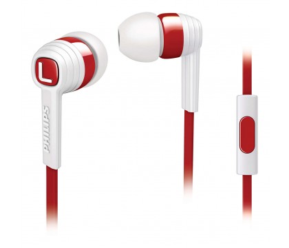 PHILIPS SHE7055EN/00 CITISCAPE IN EAR HEADPHONES WITH MIC, WHITE / RED