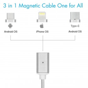Radioshack USB Type C/IOS/Android 3in1 High Speed Charging Magnetic Cable, 3ft, Silver