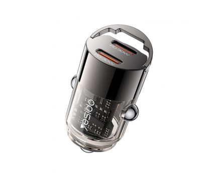 Yesido Y69 Aluminum Alloy Transparent Shell Pull Ring Design PD 30W Fast Charging Mini Hidden Car Charger