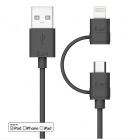 iLuv ICB267BLK  2 in 1 Lightning Cable with Micro USB Adapter, 3ft (0.9 m), Black