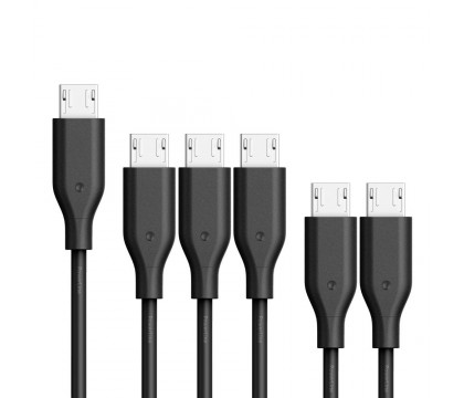 Anker B8133012 [6-Pack] PowerLine 1ft + 3ft + 6ft Micro USB, Two 1ft, three 3ft and one 6ft cables. Durable Charging Cable [Assorted Lengths], Black