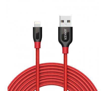 Anker A8123091 PowerLine+ Lightning Cable (10ft) Durable and Fast Charging Cable [Double Braided Nylon], Red