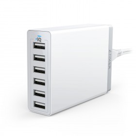 Anker A2123L22 PowerPort 6 60W Wall Charger, 6 USB Ports, High-Speed Charging with PowerIQ and VoltageBoost, White