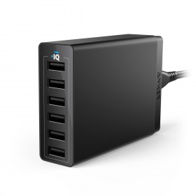 Anker A2123L12 PowerPort 6 60W Wall Charger, 6 USB Ports, High-Speed Charging with PowerIQ and VoltageBoost, Black