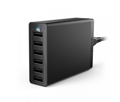 Anker A2123L12 PowerPort 6 60W Wall Charger, 6 USB Ports, High-Speed Charging with PowerIQ and VoltageBoost, Black