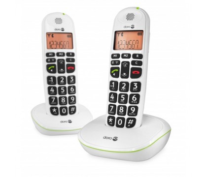 دورو (PE100WDUOWHT) تليفون لاسلكى ثنائى السماعة مع خاصية تكبير الصوت, ذو لون أبيض