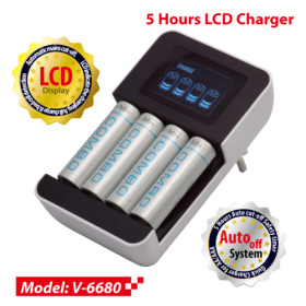 Vanson V-6680 5 Hours LCD Charger with LCD, Negative Delta V Cut-off Detection, for 1 to 4pcs AA/AAA Batteries