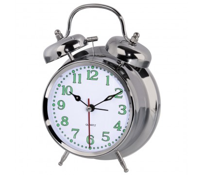 Hama 00123141 Nostalgia Analog Alarm Clock with Fluorescent hour and minute hand, silver