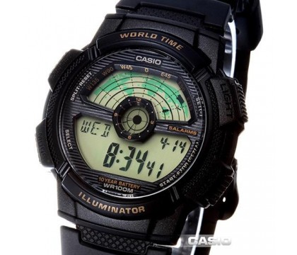 Casio AE-1100W-1BVDF+K Men Black Rubber Quartz Watch with Digital Dial
