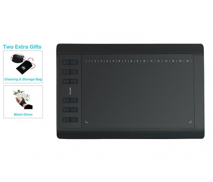 HUION N1060P Graphic Drawing Tablet 10 inch with 8GB MicroSD Card and 12 Express Keys (10NIBS&BAG&GLOVES)