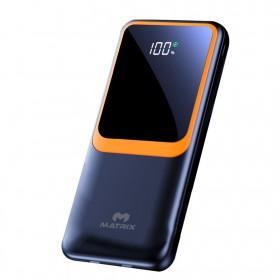 ماتريكس(M10) باور بانك بسعة 10000 مللي أمبير/ساعة مع شحن سريع بقوة 22.5 واط, كابلات مدمجة, ذو لون أسود