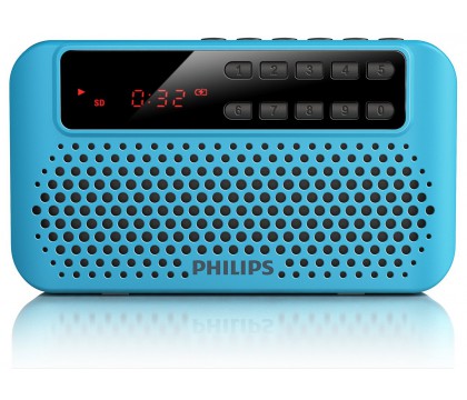 Philips Portable speaker AEM120BLU FM, Digital tuning 10 one touch presets USB Direct, Micro SD Rechargeable battery