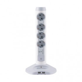 LEGRAND 694614 MULTI-OUTLET EXTENSION - GERMAN STD - 4X2P+E+ 1 SOCKET 2 USB CHARGER -WHITE/GREY