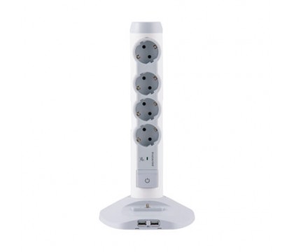 LEGRAND 694614 MULTI-OUTLET EXTENSION - GERMAN STD - 4X2P+E+ 1 SOCKET 2 USB CHARGER -WHITE/GREY