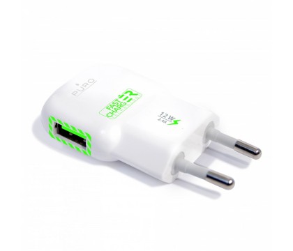 Puro P-FCMTCUSB24 Fast Charger 2.4A W/usb Port FCMTCUSB24, White