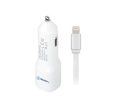 PASSION4 PASS1035 CAR CHARGER 2.4 A + LIGHTNING CABLE, White