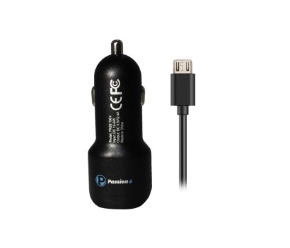 PASSION4 PASS1034 CAR CHARGER 2.4 A + MICRO USB  CABLE, Black
