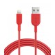 أنكر (A8433091) كابل ذو طرف يو إس بى إلى طرف لايتنينج بطول 1.8 متر, ذو لون أحمر