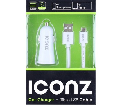 Iconz ICCR224W Micro USB Car Charging Kit, White