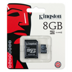 كينجستون (Kingston MICRO SD8GB (SDHC) CLASS 4 CARD+ADAPTER SDC4/8GB)  كارت ميمورى مساحة 8 جيجا بايت + أدابتر
